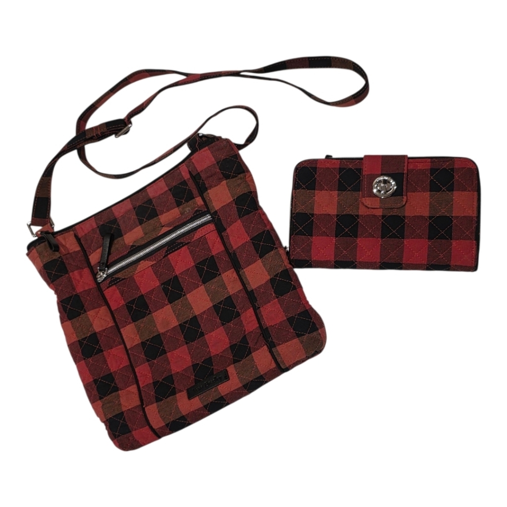 Vera Bradley Red Tango Buffalo Plaid Hipster Crossbody Handbag Purse & Wallet